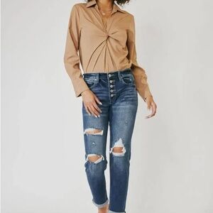 KanCan High Rise Button Down Girlfriend Jeans